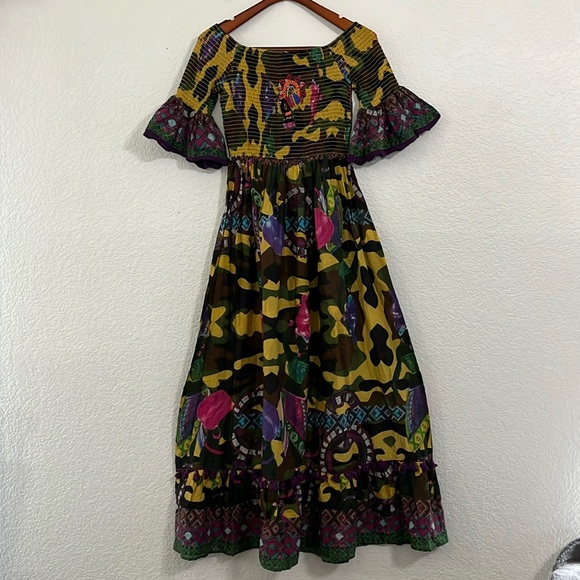 Antica Sartoria Italian Boho Camo African Folk Art Maxi Dress - Picture 6 of 17